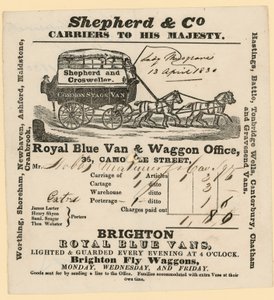 Shepherd & Co rekening. Brighton naar Londen door English School