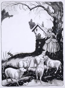 Herderin en schapen
