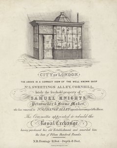 Winkel van Samuel Knights, prentverkoper en lijstenmaker, 3 Sweetings Alley, Cornhill, City of London