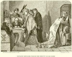 Shylock weigert driemaal het bedrag van zijn obligatie door English School