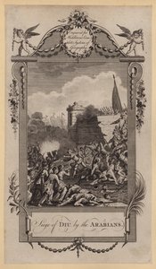 Belegering van Diu door de Arabieren (gravure) door English School