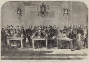 Ondertekening van het Verdrag tussen Engeland en China in Tien-Tsin op 26 juni 1858 (gravure) door English School