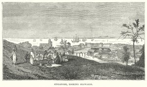 Singapore, kijkend naar zee (gravure)
