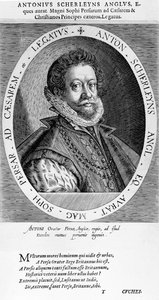 Sir Anthony Sherley (gravure) door English School