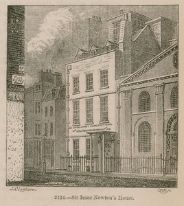 Het huis van Sir Isaac Newton, St Martins Street, Leicester Square, Londen door English School