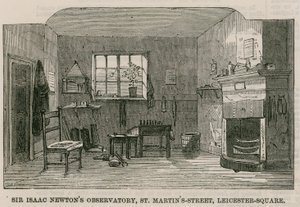 Het observatorium van Sir Isaac Newton, St Martins Street, Leicester Square, Londen door English School
