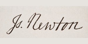 Handtekening van Sir Isaac Newton, uit 