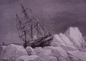 Sir John Franklin, expeditie van 1845 om de Noordwestelijke Doorvaart te vinden, schip Terror vast in ijs, late 19e eeuw