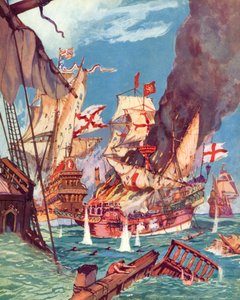 Sir Richard Grenville, Slag bij Flores (kleur litho)