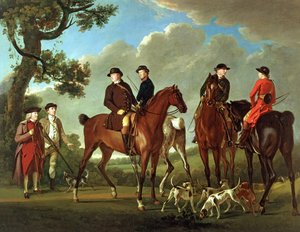 Sir Thomas Gascoigne en Sir Walter Vavasour met de Priester, de Pastoor en Jachtknechten door English School