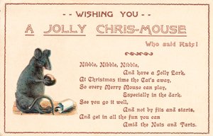 Zittende grijze muis, kerstkaart