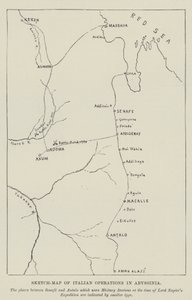 Schetskaart van Italiaanse operaties in Abessinië (gravure) door English School