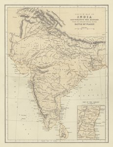 Schetskaart van India ter illustratie van de geschiedenis vanaf de vroegste periode tot de slag bij Plassy