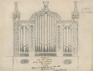 Schets van het oude orgel in de Koninklijke Tuinen (Vauxhall Gardens, Londen) door English School