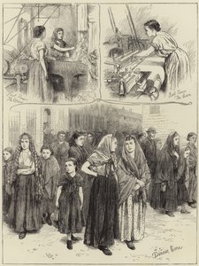 Schetsen in een katoenfabriek in Manchester