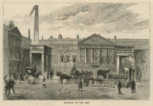 Schetsen bij de Royal Mint, Tower Hill; exterieur van de Munt door English School