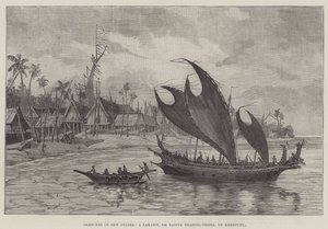 Schetsen in Nieuw-Guinea, een Lakatoi, of Inheems Handelsvaartuig, van Kerepunu door English School