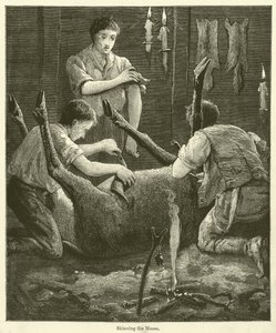 Het villen van de eland (gravure)