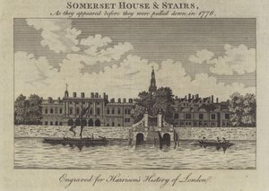 Somerset House en trappen, Londen, zoals ze eruitzagen voordat ze in 1776 werden afgebroken door English School