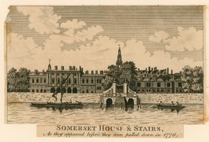 Somerset House en trappen zoals ze eruitzagen voordat ze in 1776 werden afgebroken door English School
