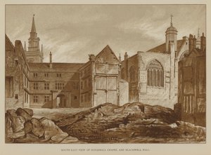 Zuidoostelijke aanblik van Guildhall Chapel en Blackwell Hall, City of London door English School
