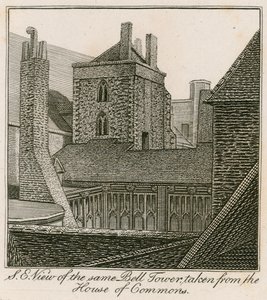 Zuidoostelijk uitzicht op de Bell Tower, St Stephens Chapel, genomen vanuit het House of Commons door English School
