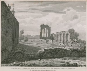 Zuidoostelijk uitzicht op het Klooster van St Helen, Bishopsgate Street, Londen door English School