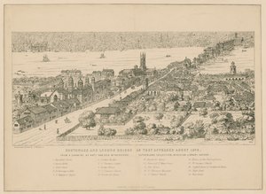 Southwark en London Bridge zoals ze eruitzagen rond 1546