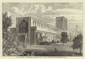 St Albans Kathedraal, zuidwestelijk zicht, voor de restauratie door English School