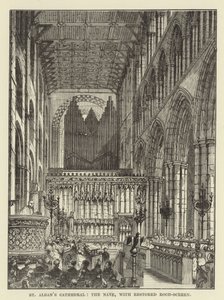 St Albans Kathedraal, het schip, met gerestaureerd doksaal