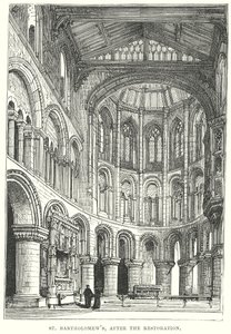 St Bartholomeus, na de Restauratie (gravure) door English School