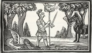 St. George met het Drakenhoofd, illustratie uit Chap-books van de Achttiende Eeuw door John Ashton, uitgegeven 1882 door English School