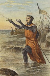 St. Louis landt in Damietta (gekleurde gravure)