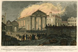St. Pauls, Covent Garden, Londen, zoals het verscheen in brand op de avond van 17 september 1795