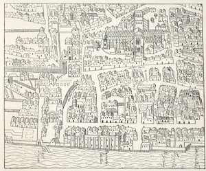 St. Pauls en omgeving, uit Aggas Plan, 1563
