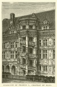 Trap van Frans I, Kasteel van Blois (gravure) door English School