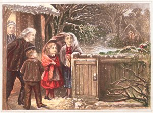 Het begint te sneeuwen, kerstkaart door English School