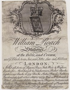 Kantoorboekhandelaar, William Roach, handelskaart