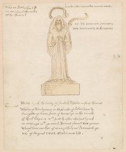 Standbeeld, graf van Judeth Wheler die stierf op 21 augustus 1602 door English School