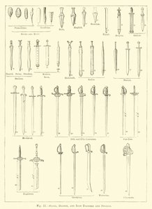 Stenen, bronzen en ijzeren dolken en zwaarden (gravure) door English School