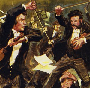 Strauss ontmoette drie andere violisten, maar ze kregen ruzie tijdens een concert