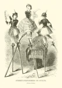 Straatartiesten op stelten (gravure) door English School