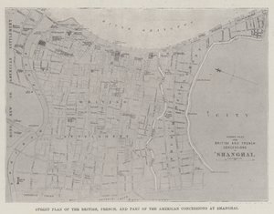 Straatplan van de Britse, Franse en een Deel van de Amerikaanse Concessies in Shanghai door English School
