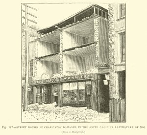 Straathuizen in Charleston beschadigd tijdens de aardbeving in South Carolina van 1886 door English School