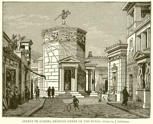 Straat in Athene, met de Toren van de Winden door English School