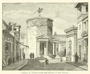 Straat in Athene met de Toren der Winden