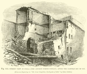 Straatbeeld in Polla (het oude Forum Popilii), na de aardbeving van 1857 door English School