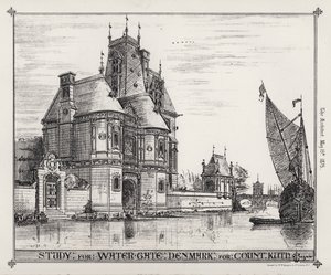 Studie voor Waterpoort, Denemarken voor Graaf Kuth (gravure) door English School