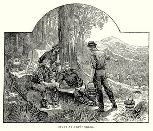 Sturt bij Depot Creek (gravure) door English School
