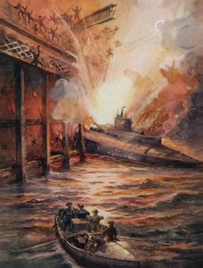 Onderzeeër C3, gevuld met explosieven, bestormt de pier bij Zeebrugge door English School